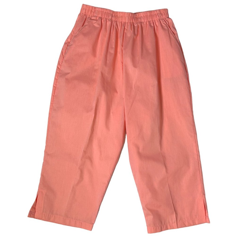 Vintage Linda Sue Womens S Coral Color Elastic Waist Capri Pants Front Pockets